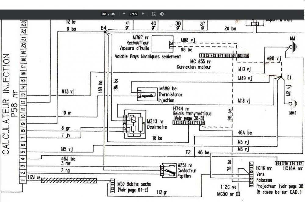 peugeot schema electrique pg 075 coolant temp sender M889 orange  wire to ECU   green yellow vj  to earth closeup.JPG